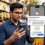 A mobile phone displaying a "Processing" status and a 60-minute countdown timer representing the new RBI rule for high-value UPI transfers.