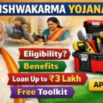 An artisan working with traditional tools next to a PM Vishwakarma Yojana 2026.