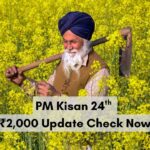 Indian farmer holding smartphone with PM Kisan payment status on screen