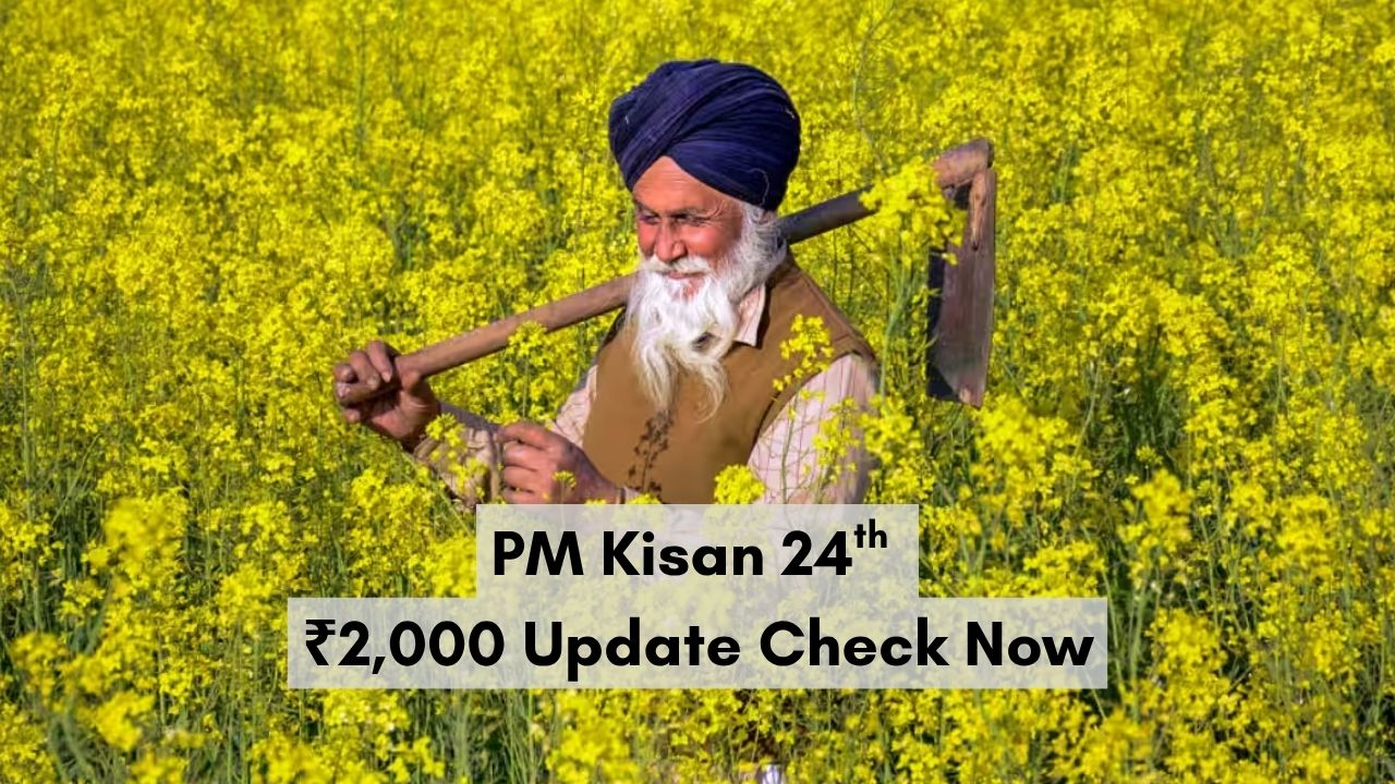 Indian farmer holding smartphone with PM Kisan payment status on screen
