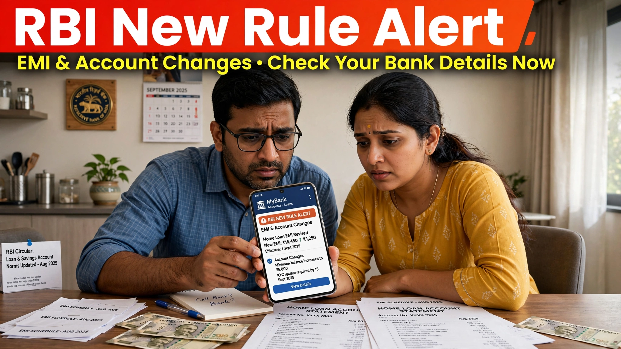 Bank customer looking at mobile phone showing RBI loan EMI and interest rate disclosure updates